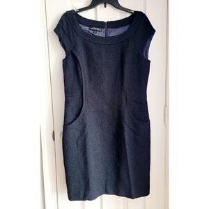 Lafayette148 Black Tweed  Sleeveless Shift Dress 12
